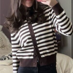 ZARA Striped Brown and White Cardigan